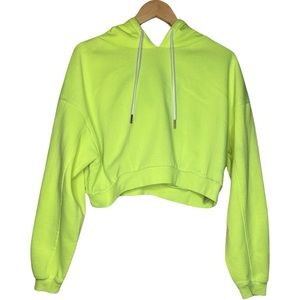 Neon green cropped hoodie.
